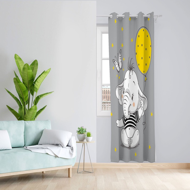 پرده مدل اتاق کودک مخمل پانچی طرح بچه فیل کد 1288 سایز 140x280 سانتی متر