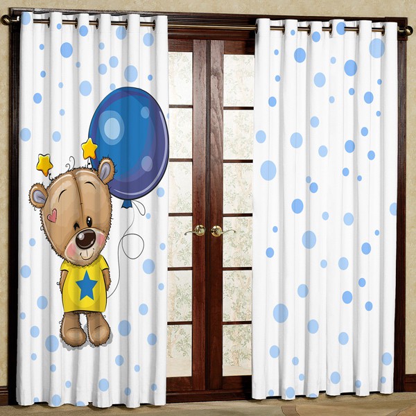 پرده مدل خرس و بادکنک مخمل پانچی کد 410 سایز 200x140 سانتی متر