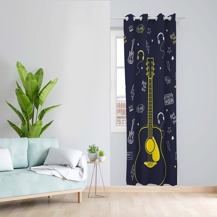 پرده طرح گیتار مدل مخمل پانچی کد 5530L z سایز 140x200 سانتی متر