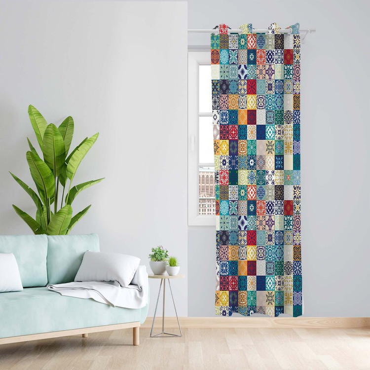 پرده طرح چهار خونه مدل مخمل پانچی کد 5450 z سایز 140x200 سانتی متر