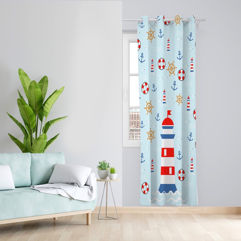 پرده طرح کودک فانوس دریایی مدل مخمل پانچی کد 4131 z سایز 140x200 سانتی متر