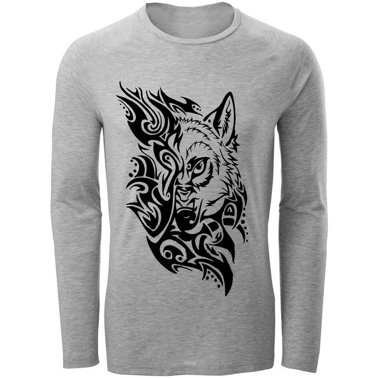 تی شرت آستین بلند مردانه طرح wolf مدل S302