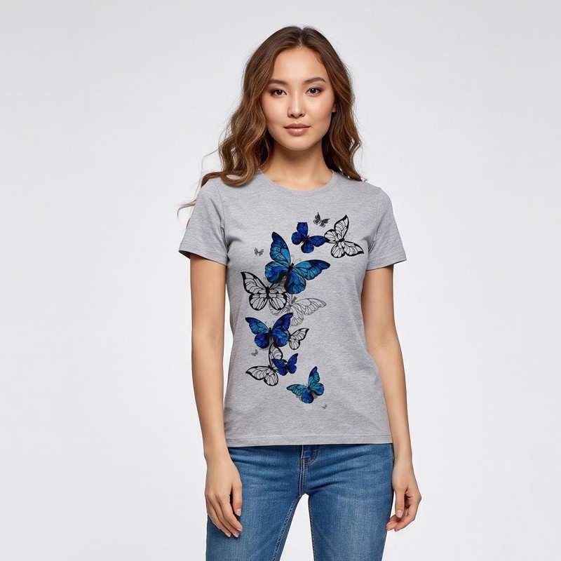 تیشرت آستین کوتاه زنانه طرح پروانه کد F720