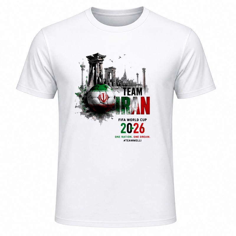 تیشرت آستین کوتاه یقه گرد مردانه مدل A25 طرح جام جهانی 2026 ایران