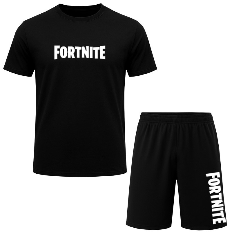 ست تی شرت آستین کوتاه و شلوارک راحتی مردانه A246 طرح فورتی نایت