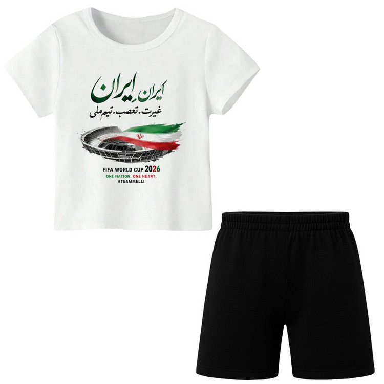 ست تیشرت آستین کوتاه و شلوارک راحتی پسرانه مدل A325 طرح تیم ملی