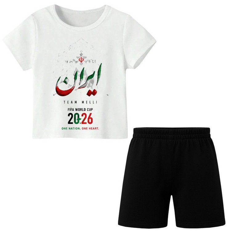ست تیشرت آستین کوتاه و شلوارک راحتی پسرانه مدل A305 طرح تیم ملی